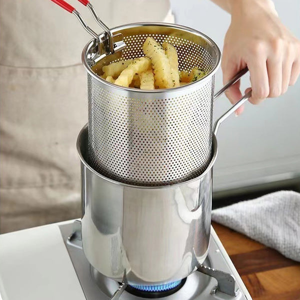 Stianless Steel Deep Fryer with Stainer & Detachable Handle