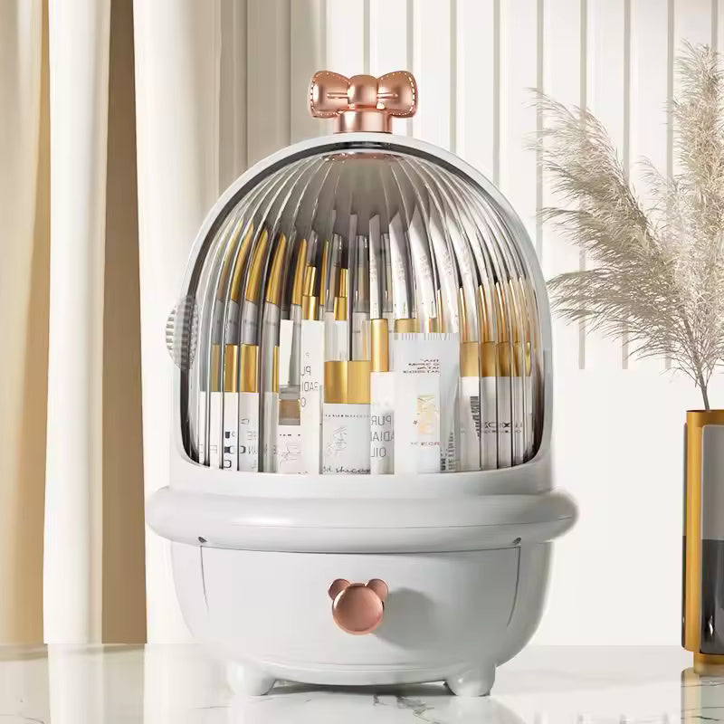 Stylish 360° Rotate Makeup Organizer Large Cosmetic Storage Box for Vanity All-In-One Dust and Water-Proof Organizer