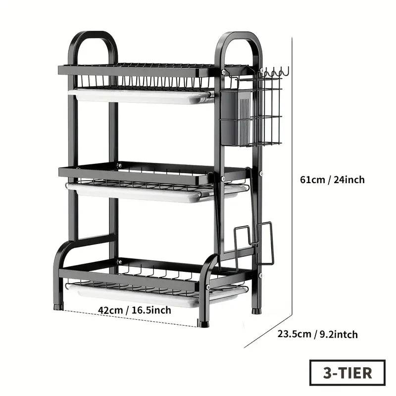 2-Tier & 3-Tier Dish Drying Rack – Large Kitchen Organizer with Holders & Drain Trays