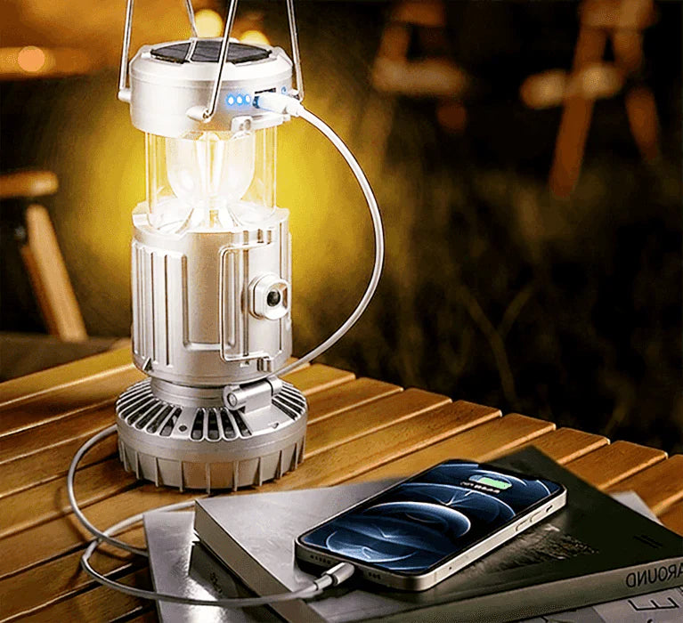 3 IN 1 PORTABLE SOLAR LATERN + FAN + POWER BANK