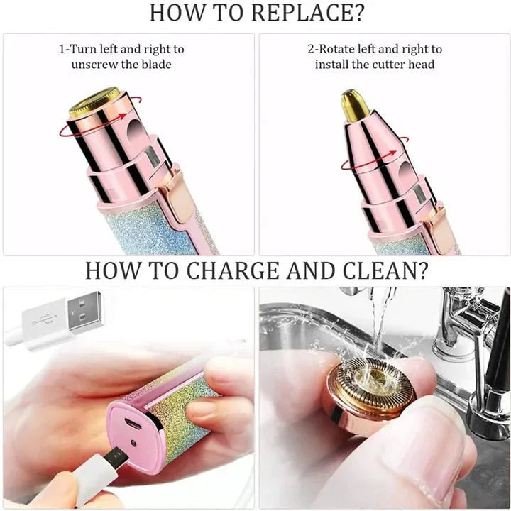 3-in-1 Flawless Painless Precision LED Facial Trimmer – Rechargeable & Portable