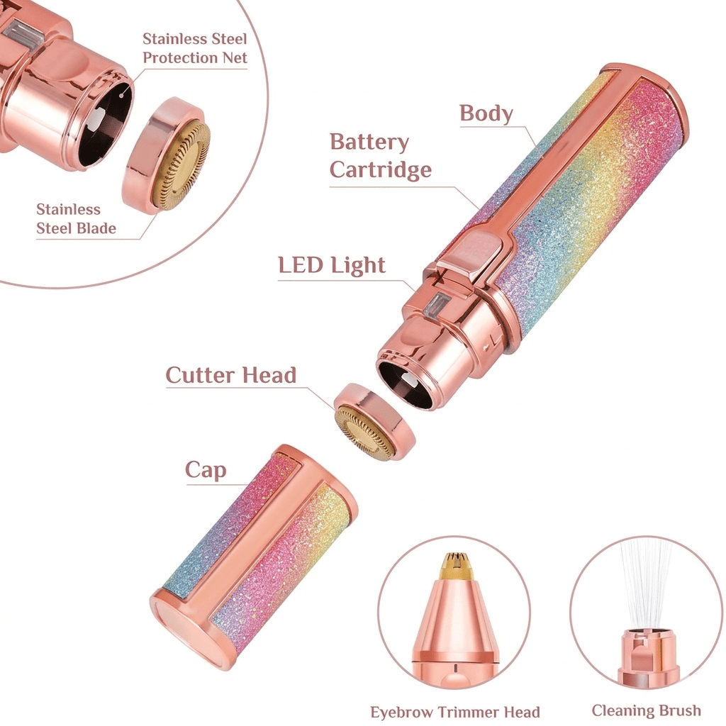 3-in-1 Flawless Painless Precision LED Facial Trimmer – Rechargeable & Portable