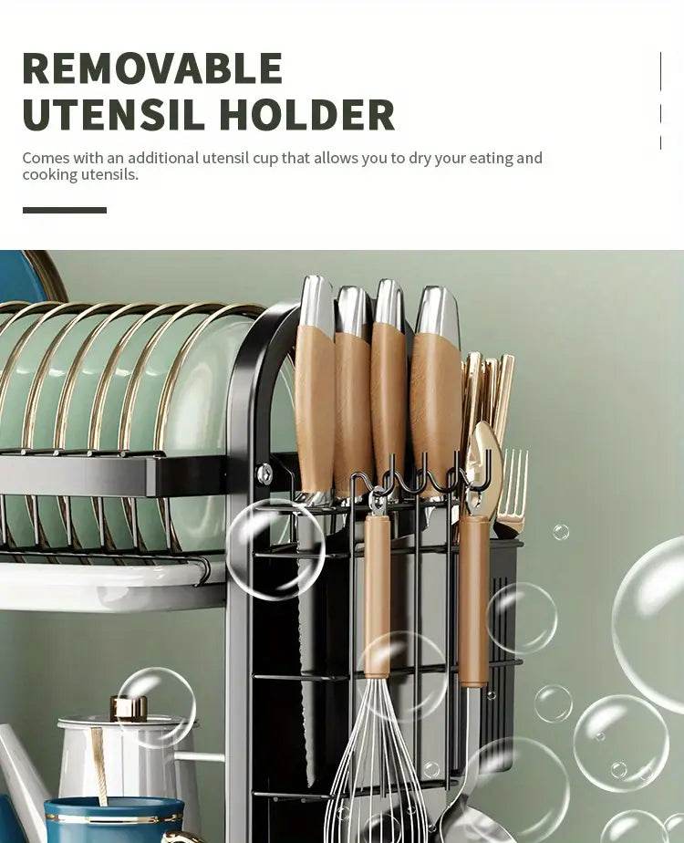 2-Tier & 3-Tier Dish Drying Rack – Large Kitchen Organizer with Holders & Drain Trays