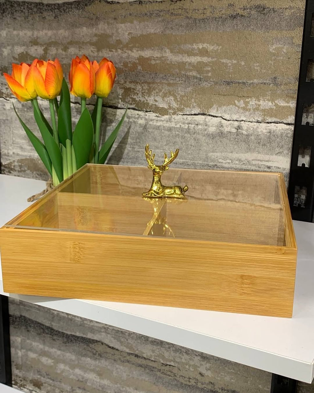 BAMBOO 4 PARTITION DRYFRUIT TRAY - Square