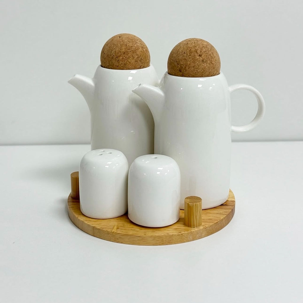 Elegant 4-in-1 Seasoning Container Set with Wooden Stand