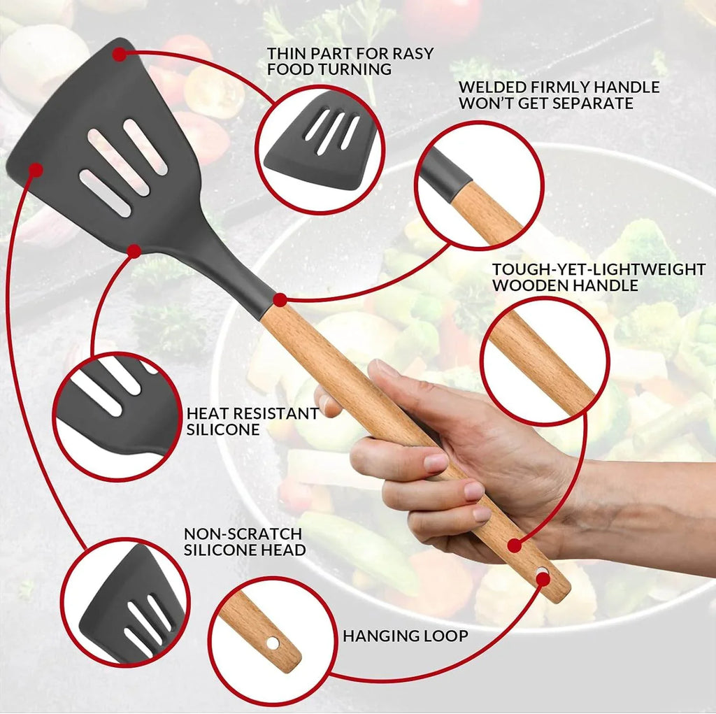 Kitchen Utensils Set of 12, Silicone Cooking Utensils with Holder