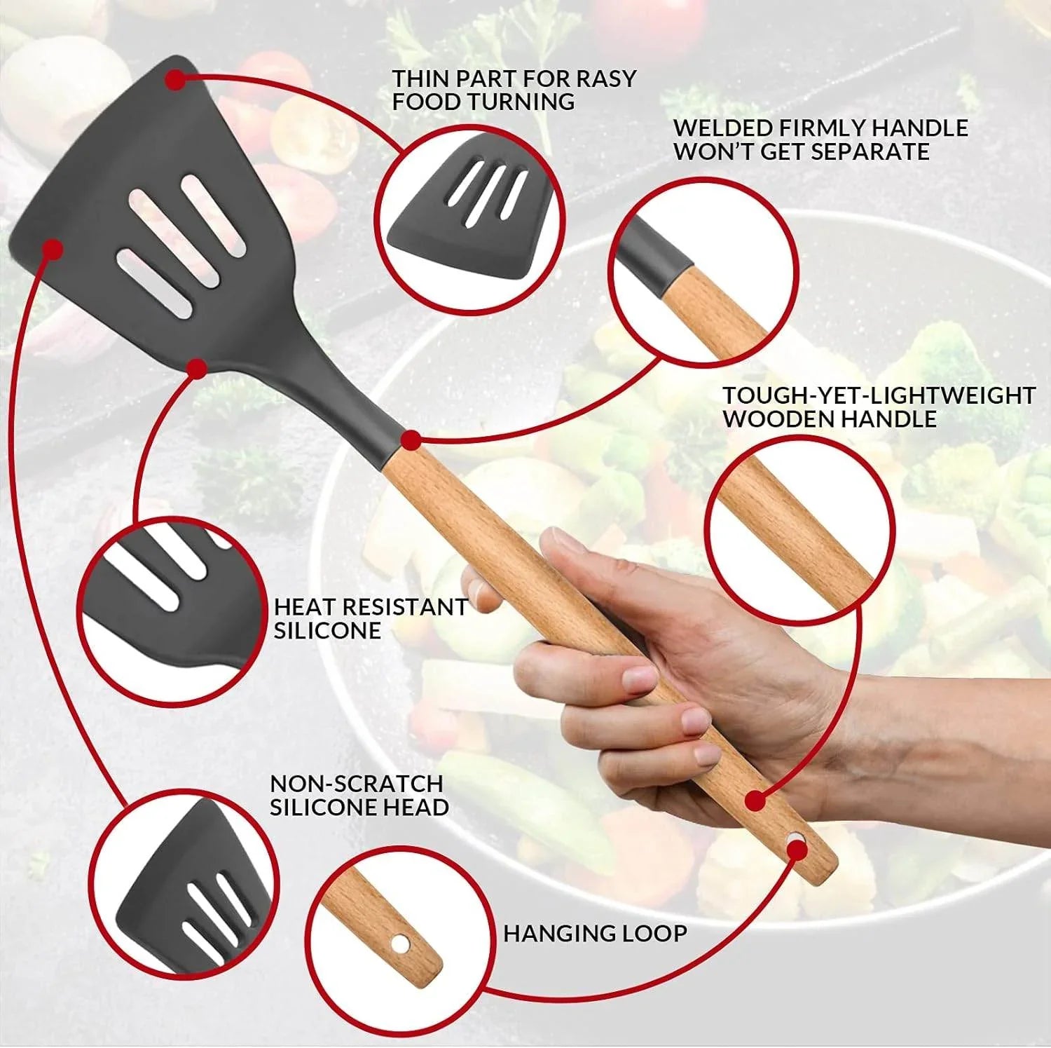 Kitchen Utensils Set of 12, Silicone Cooking Utensils with Holder
