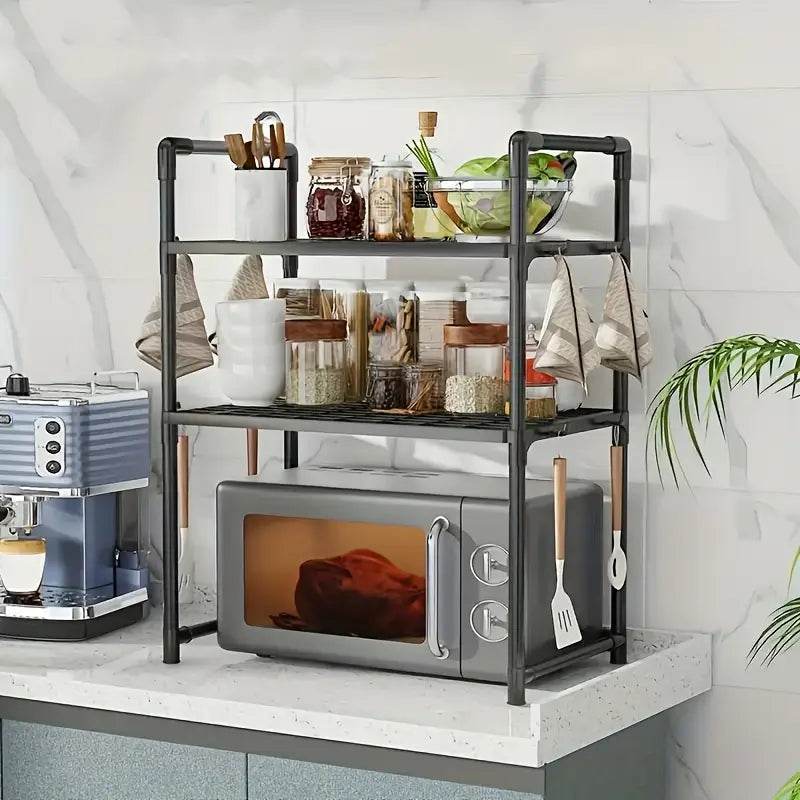 Kitchen Countertop Storage Rack | Heavy-Duty Adjustable Microwave Organizer Stand