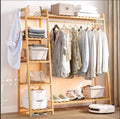Bamboo Garment Rack with Shoe Shelf – Free Standing Closet Organizer