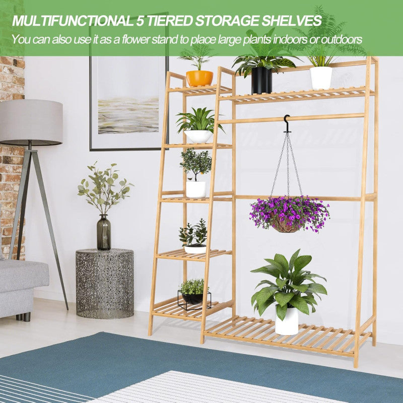 Bamboo Garment Rack with Shoe Shelf – Free Standing Closet Organizer