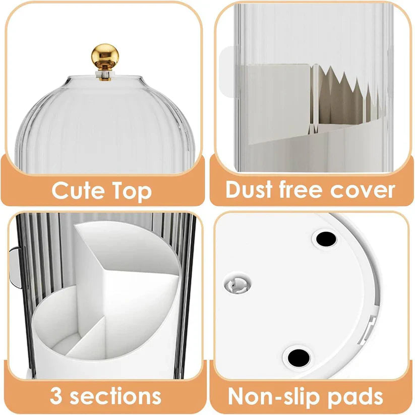 360° Rotating Makeup Brush Holder with Lid – Dustproof Vanity Organizer for Brushes & Cosmetics