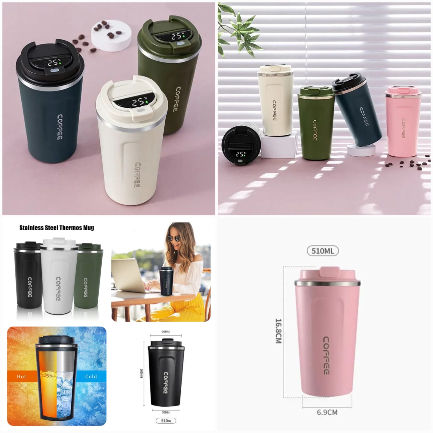 Stainless Steel Coffee Mug with Temperature Display
