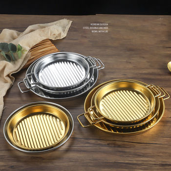 Golden Stainless Steel Serving Grill Plate