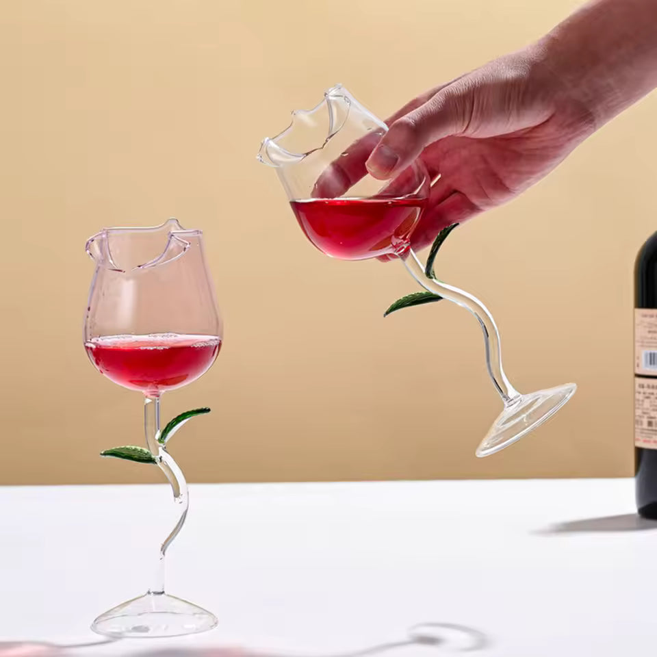 Elegant Tulip Shaped Crystal Wine Goblet Luxury Rose Wine Glass