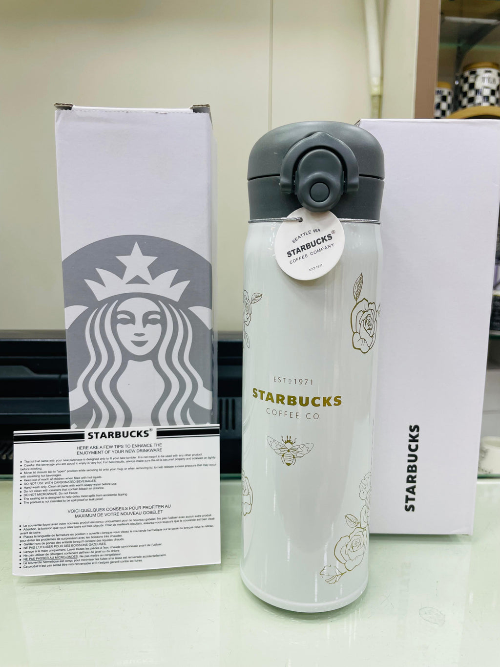Starbucks Camellia Thermos Water Bottle - Off White - D-4