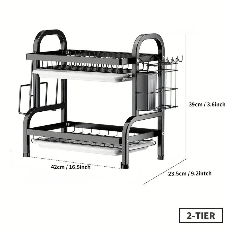 2-Tier & 3-Tier Dish Drying Rack – Large Kitchen Organizer with Holders & Drain Trays