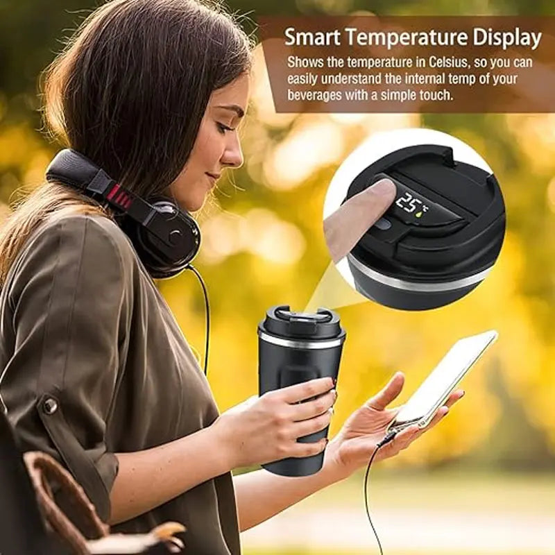 Stainless Steel Coffee Mug with Temperature Display