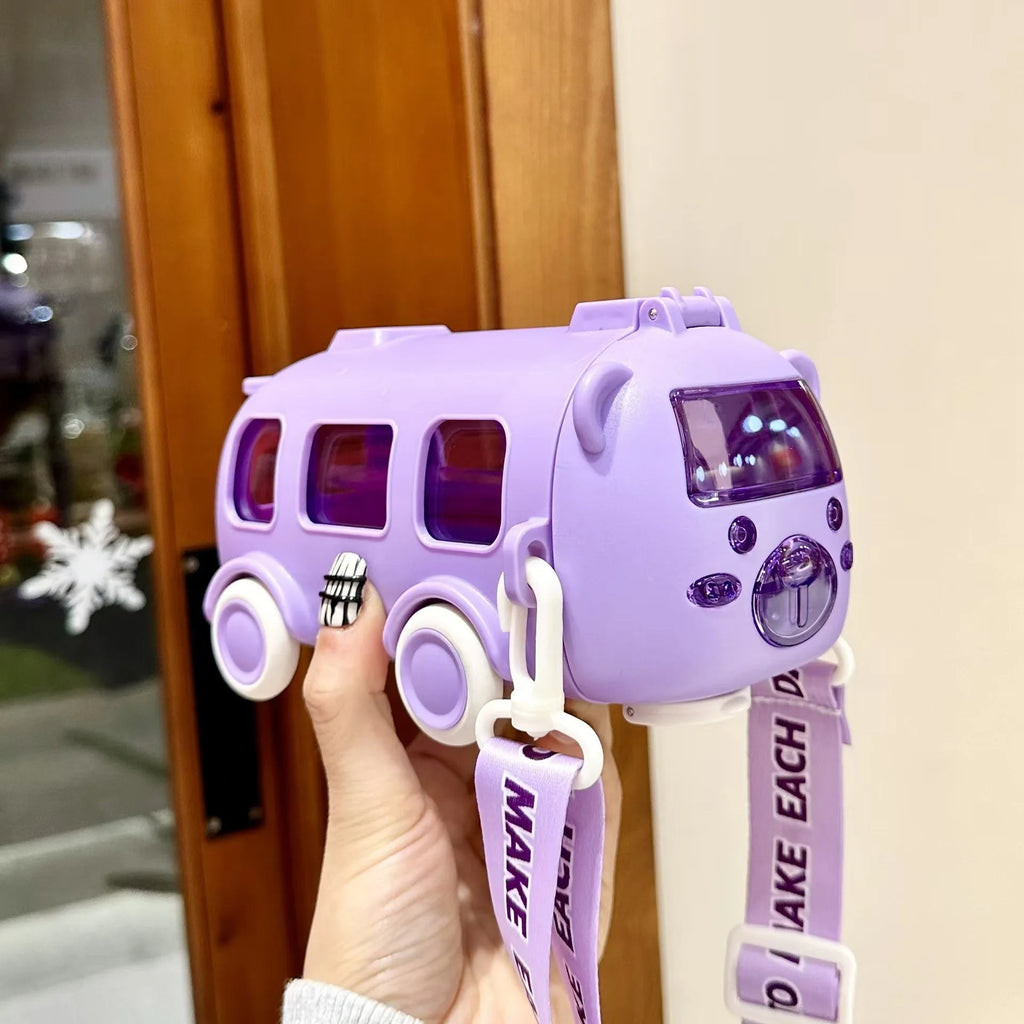 Portable Bus Water Bottle with Straw & Strap