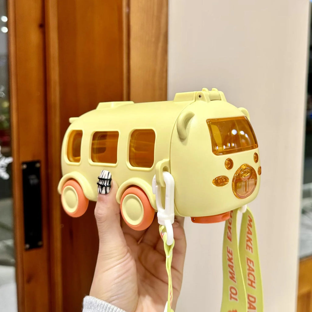 Portable Bus Water Bottle with Straw & Strap