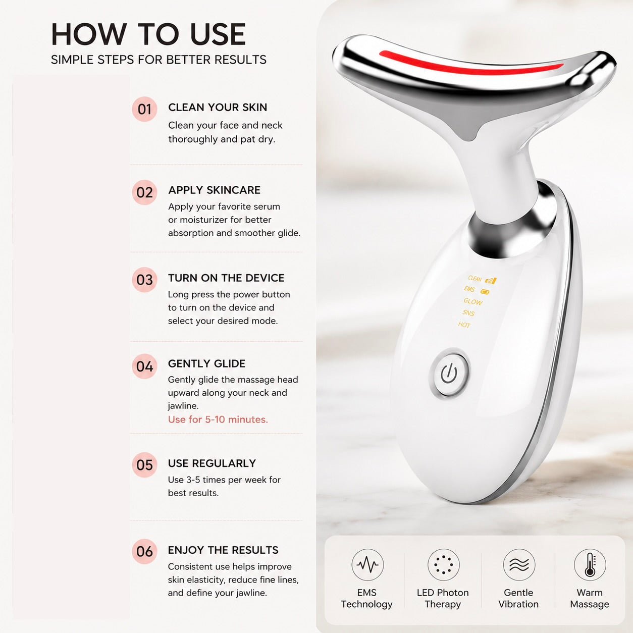 EMS Neck & Face Lifting Massager – LED Photon Therapy Skin Tightening Device | Double Chin Remover & Anti-Wrinkle Beauty Tool