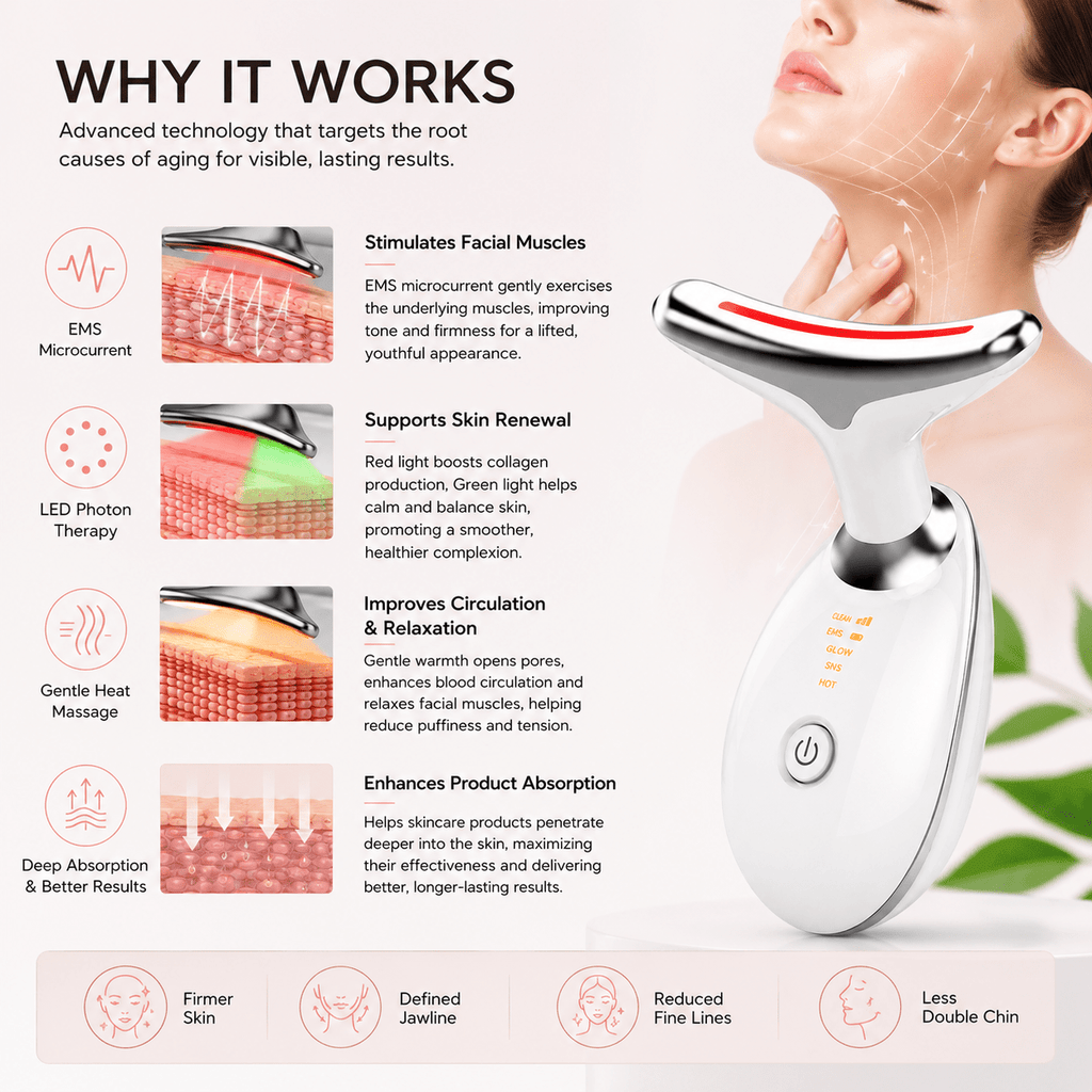 EMS Neck & Face Lifting Massager – LED Photon Therapy Skin Tightening Device | Double Chin Remover & Anti-Wrinkle Beauty Tool