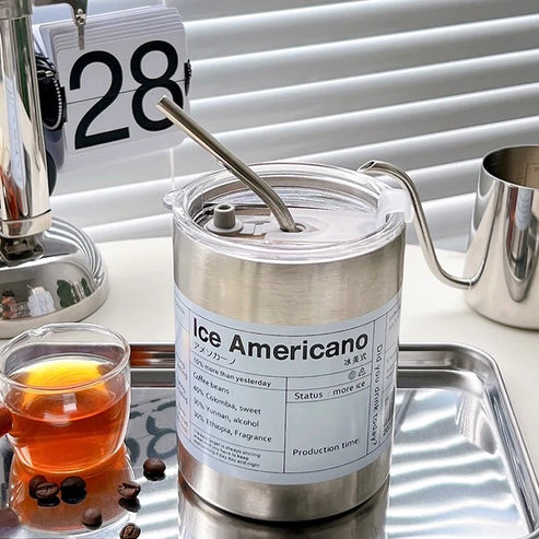 Insulated Coffee Cup with Straw and Lid - 350 ML