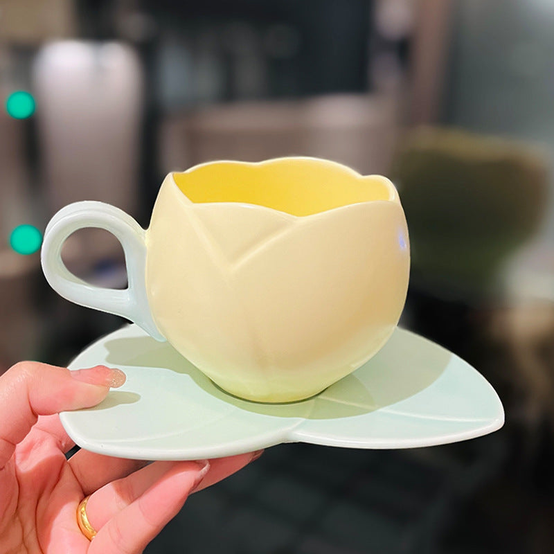 Ceramic Mini Tulip Coffee Mug With Saucers
