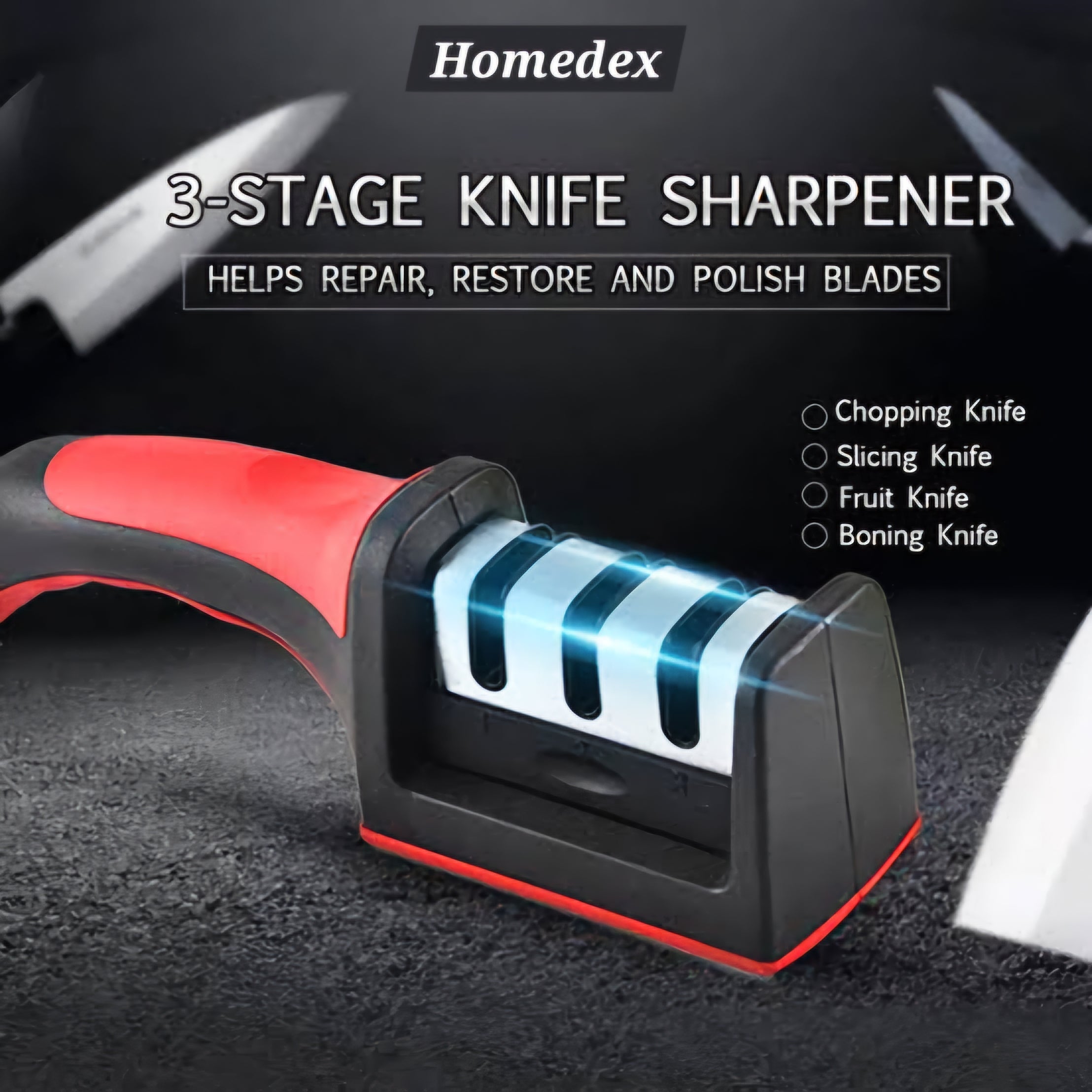 3-Stage Knife Sharpener – Repair, Sharpen & Polish