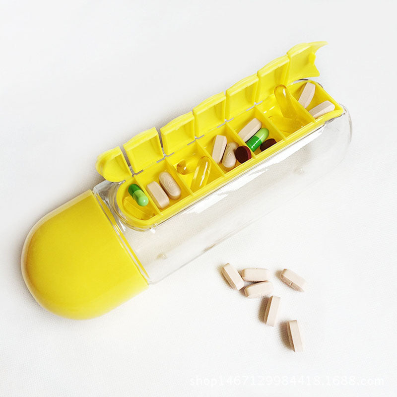 2 in 1 Water Bottle With Pill Organizer 600ml
